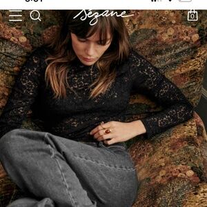 Sezane Taori Blouse Black Lace - Size 2